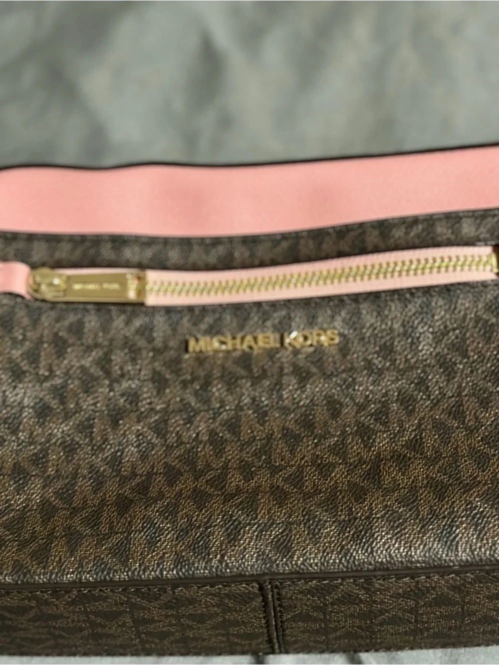 Michael Kors Brown Logo Crossbody with Pink Accents